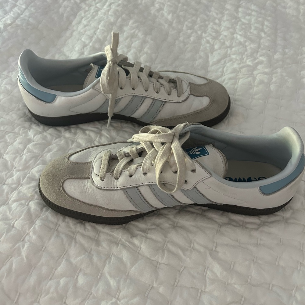 adidas White Sneakers with Light Blue Accents